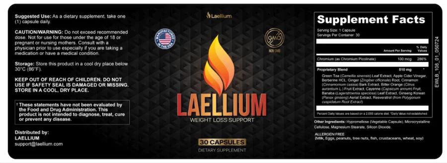 Laellium Supplement Facts
